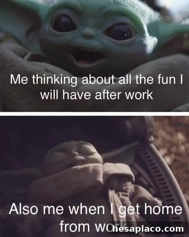 Baby Yoda sleeping after work meme