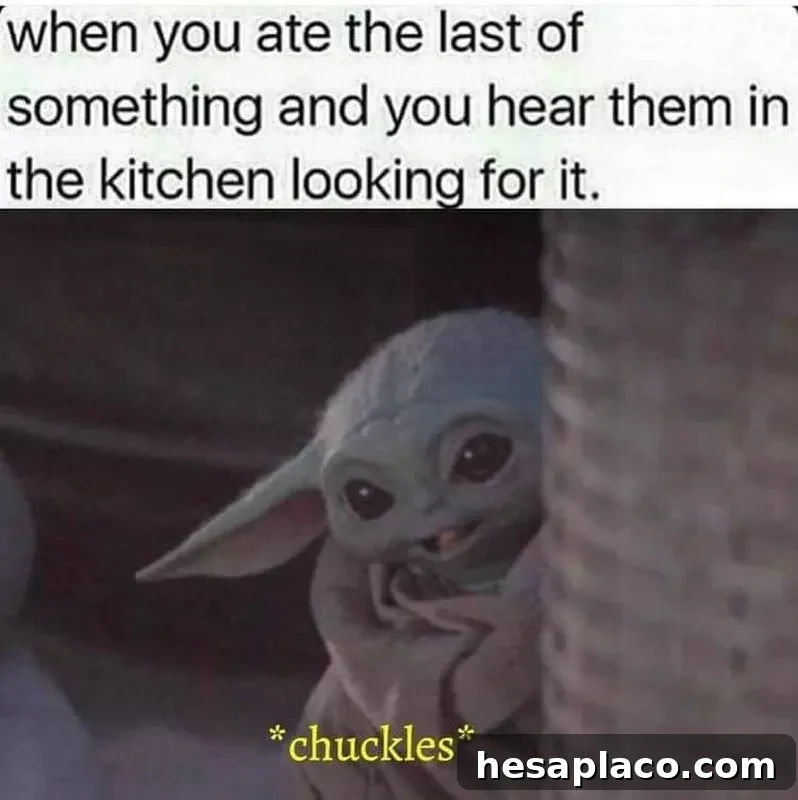 Baby Yoda stealing snacks meme