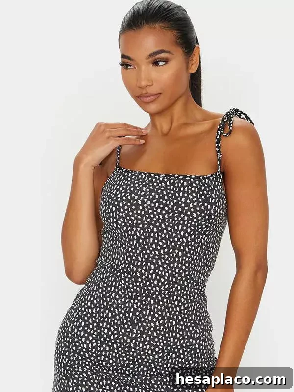 Black dalmatian print tie strap shift dress