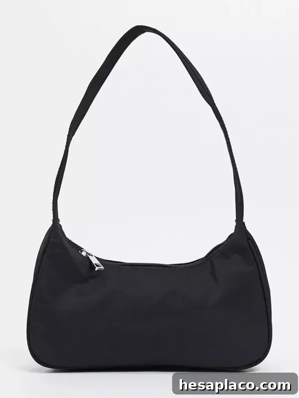 Asos nylon curved 90s shoulder bag in black