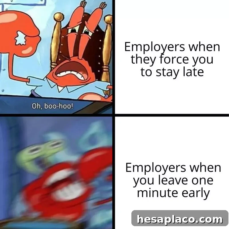 Stay late vs. leave early meme