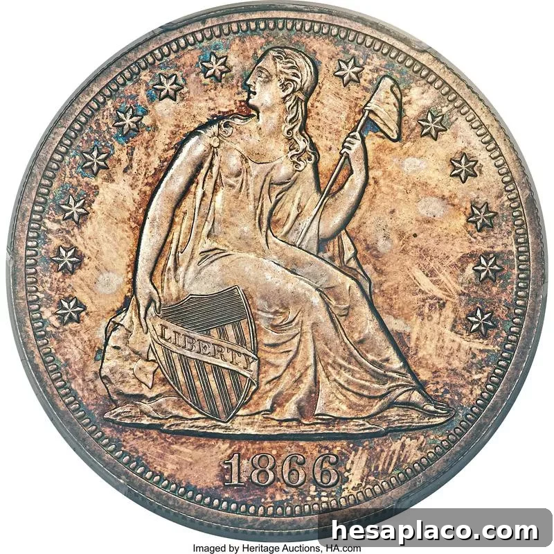 1866 No Motto Seated Liberty Dollar