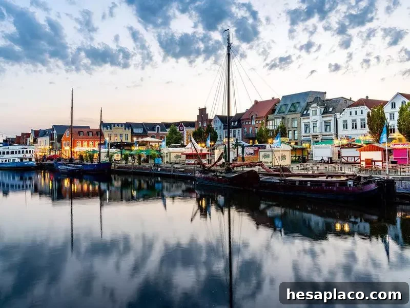 Husum Harbor at Sunset in Nordfriesland, Germany
