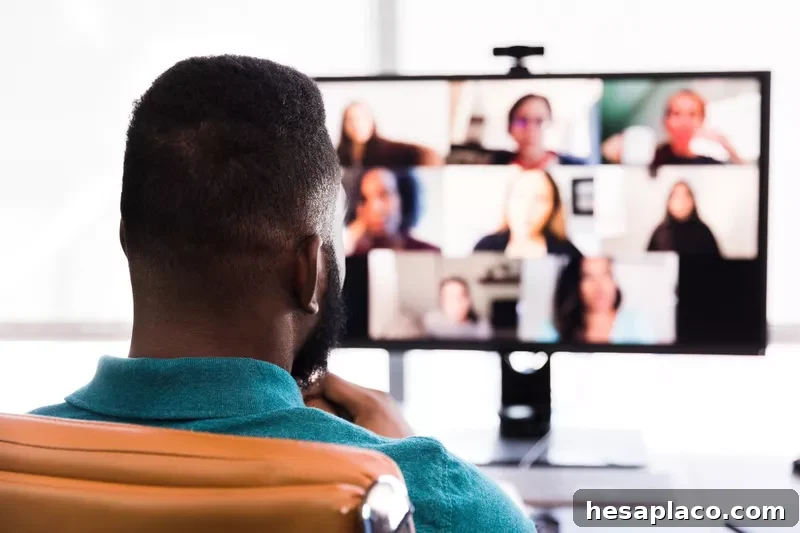 Business people participate in virtual meeting