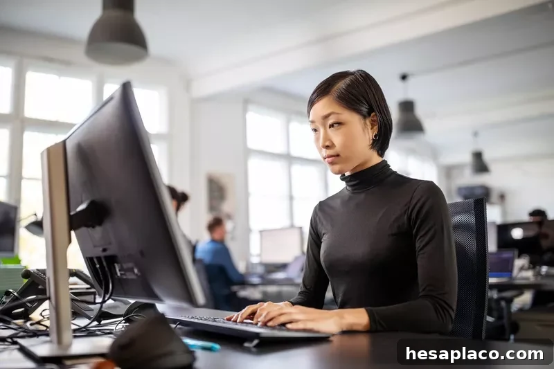 Woman working at her desk