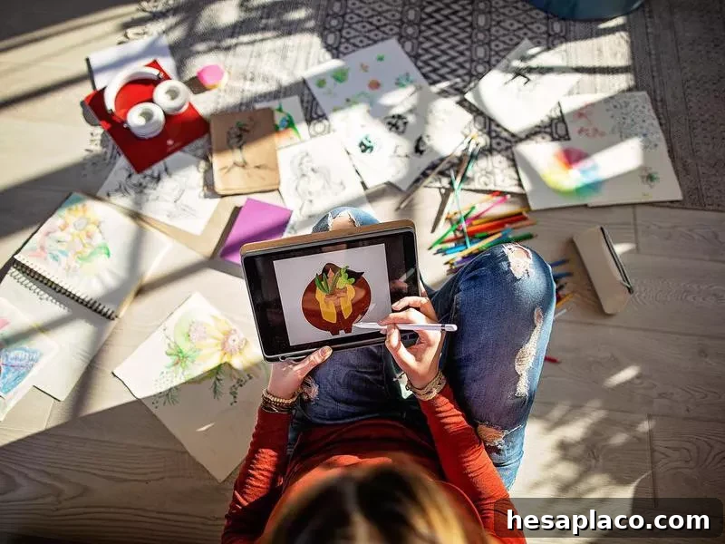 Young graphic designer working from home