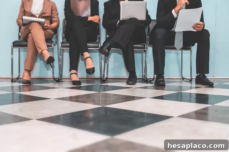 Applicants preparing for job interview