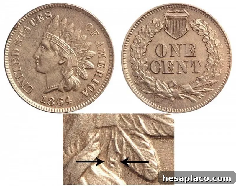 1864 Indian Head Cent : With L