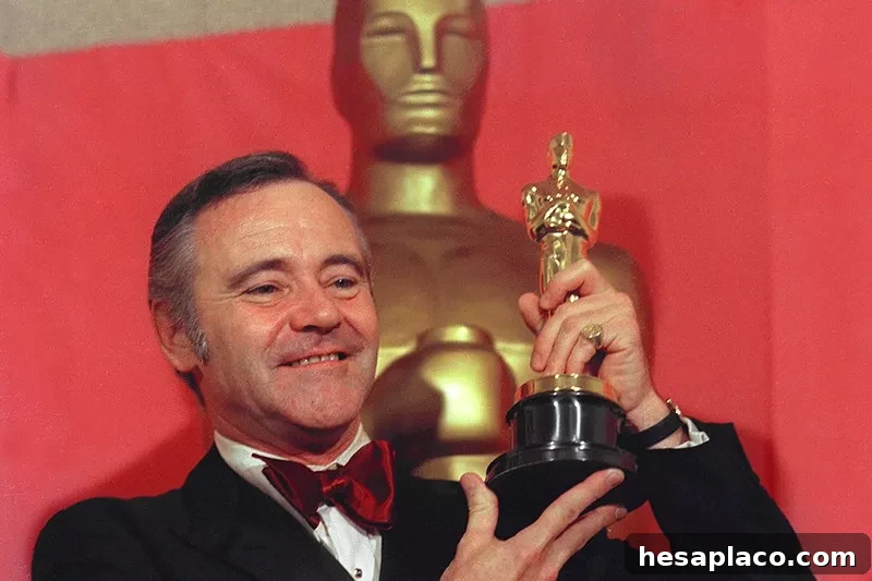 Jack Lemmon holding an Oscar