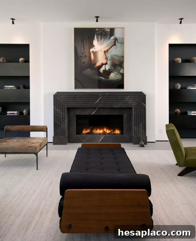 Modern marble fireplace