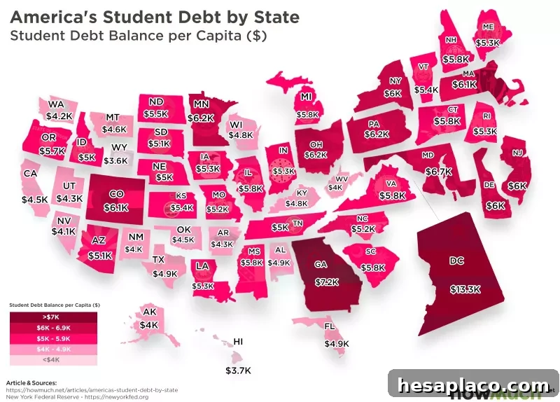 Student deby by state