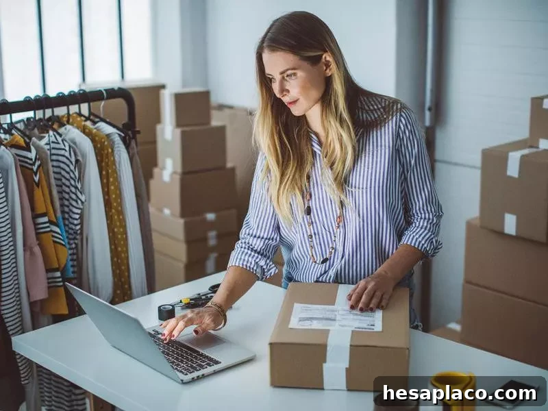 Woman selling her items online