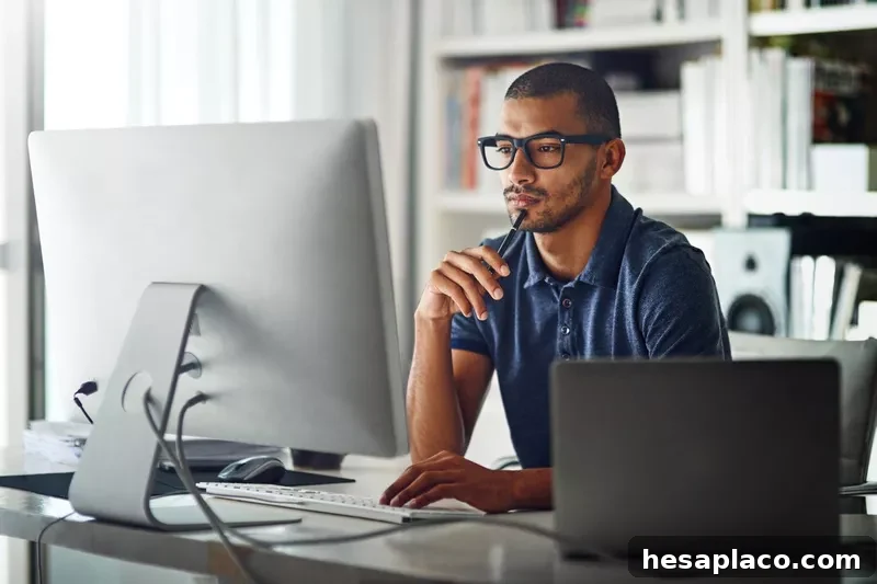 Concentrating at computer