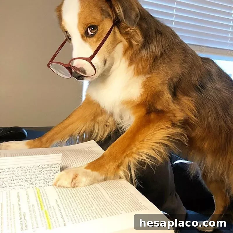 Dog studying