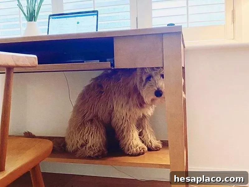 Dog under desk