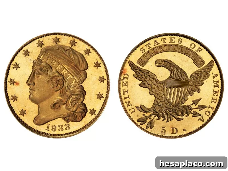 1833 Capped Head Left Half Eagle