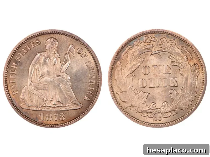 1873 CC No Arrows Seated Liberty Dime