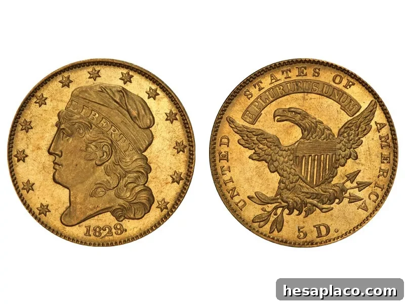 1829 Capped Head Left Half Eagle