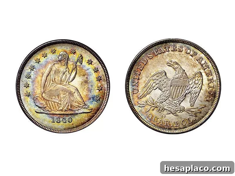 1840-O Seated Liberty No Drapery Quarter