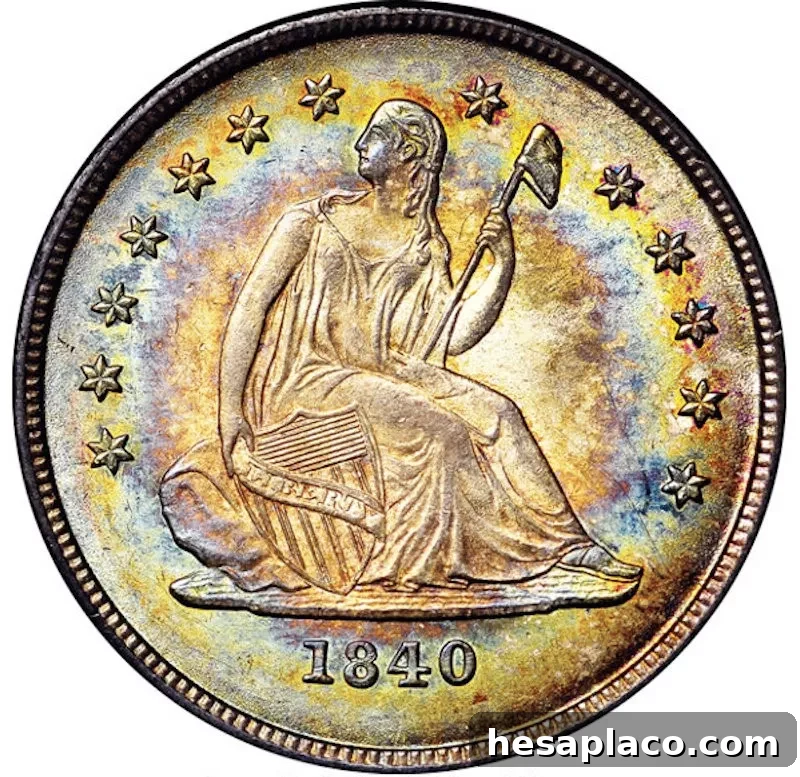 1840-O Seated Liberty No Drapery Quarter