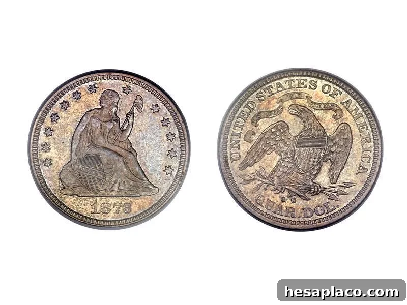 1873-CC No Arrows Liberty Seated Quarter