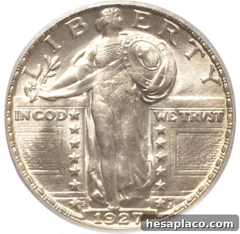 1927-S Full Head Standing Liberty Quarter