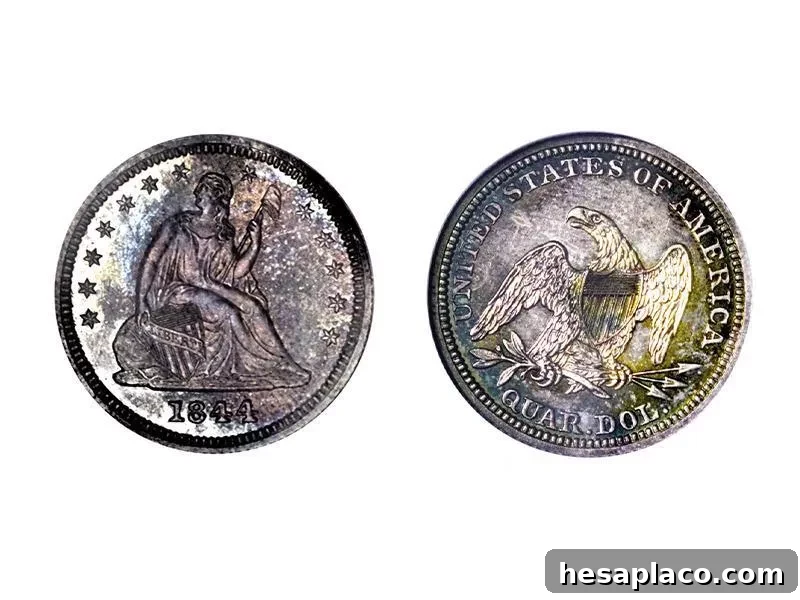 1844 Proof Liberty Seated Quarter is worth money to collectors