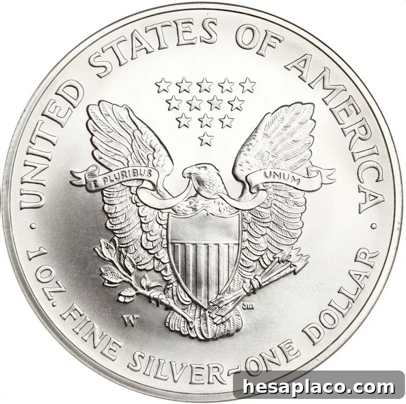 2008-W U.S. Reverse of 2007 Silver Eagle Dollar
