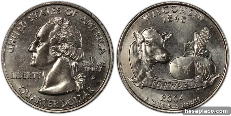 2004-D U.S. Wisconsin Extra Leaf Quarter