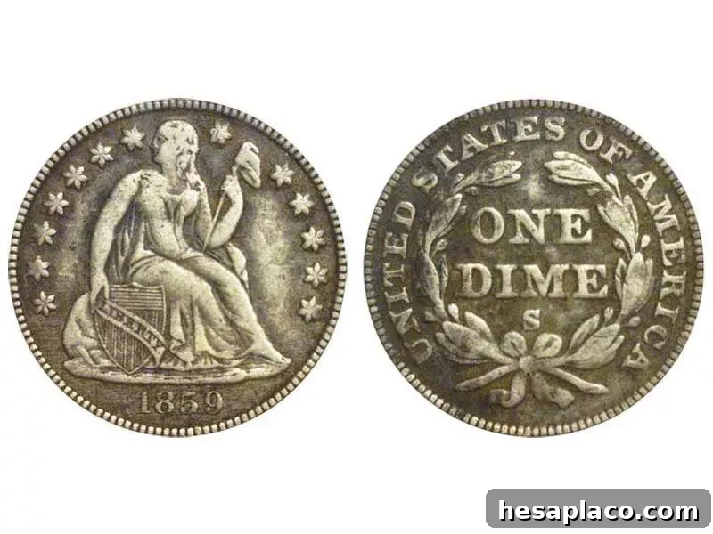 1859 S Seated Liberty Dime
