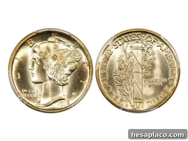 1918 D Full Band Mercury Dime