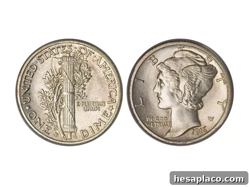 1916 D Full Band Mercury Dime