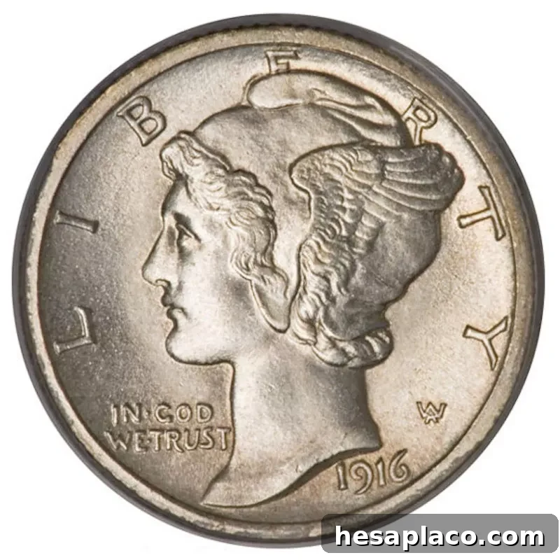 1916 D Full Band Mercury Dime