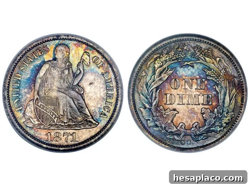 1871 CC Seated Liberty Dime