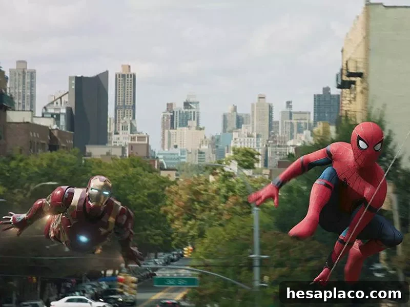 Robert Downey Jr. and Tom Holland in Spider-Man: Homecoming (2017)