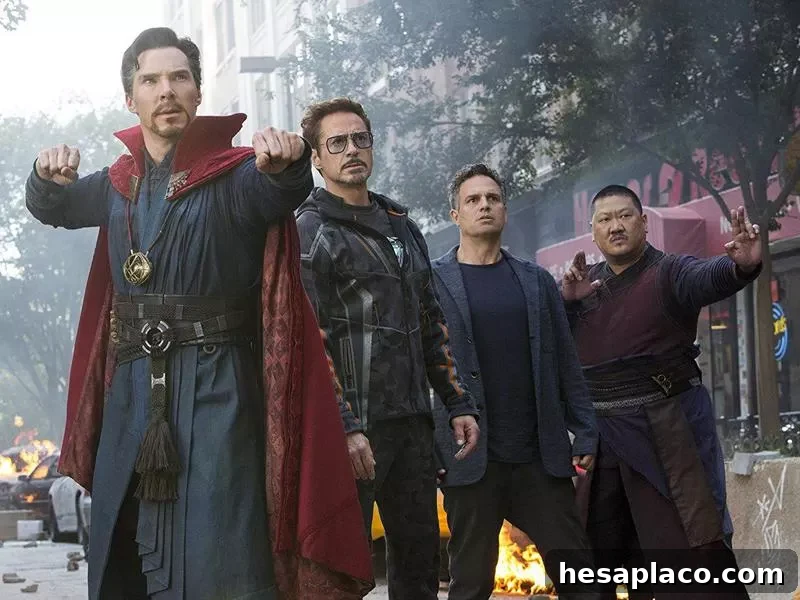 Robert Downey Jr., Mark Ruffalo, Benedict Wong, and Benedict Cumberbatch in Avengers: Infinity War (2018)