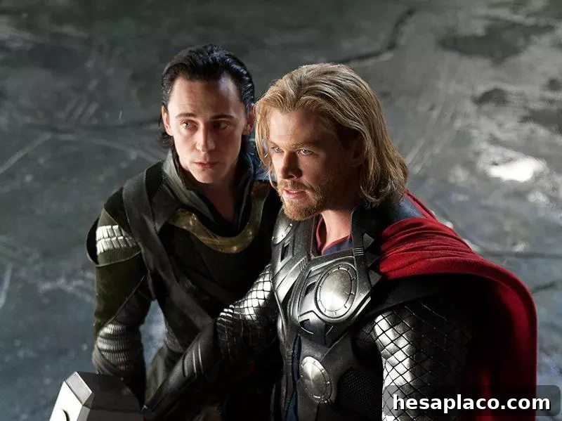Tom Hiddleston and Chris Hemsworth in Thor (2011)