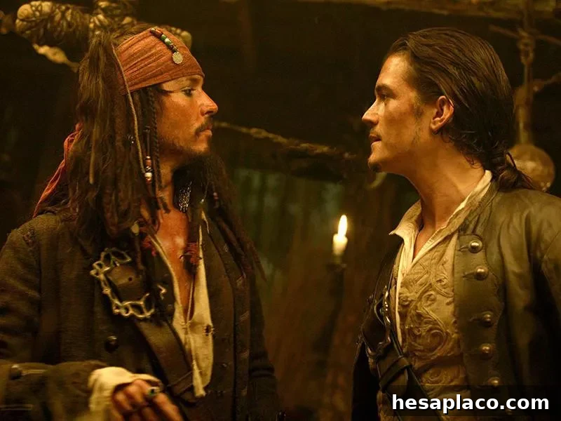 Johnny Depp and Orlando Bloom in Pirates of the Caribbean: Dead Man's Chest (2006)