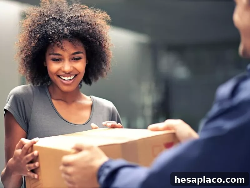 Woman happy to get a delivery