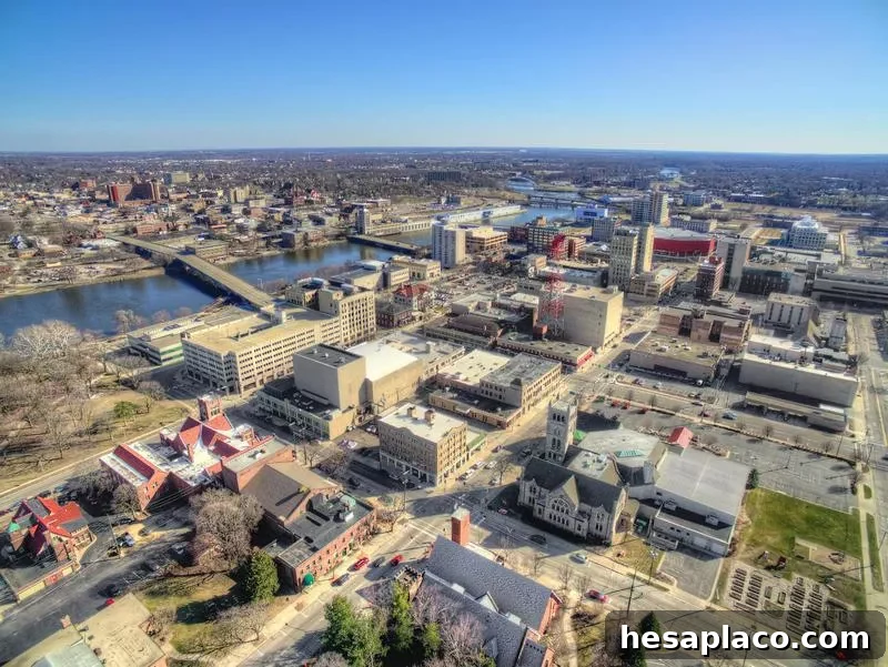 Rockford, Illinois in Early Spring Seen from above by Drone