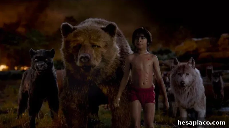 Bill Murray, Ben Kingsley, Lupita Nyong'o, and Neel Sethi in The Jungle Book