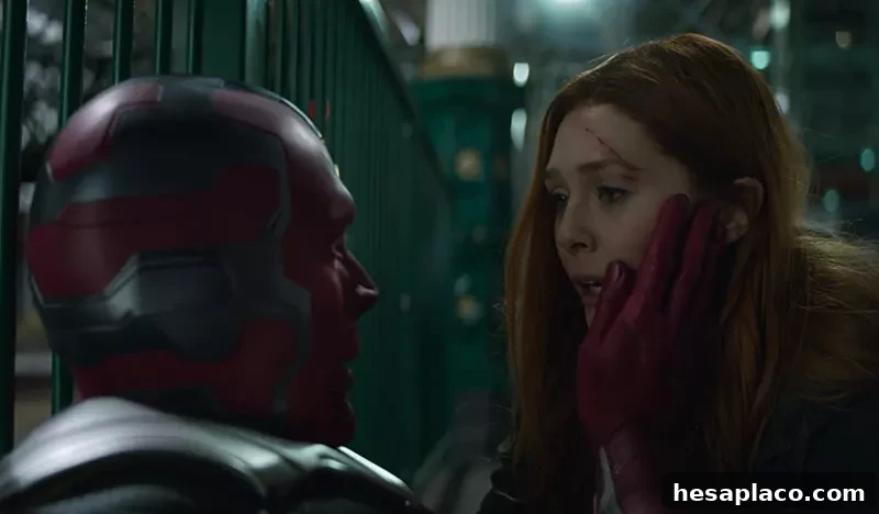 Paul Bettany and Elizabeth Olsen in Avengers: Infinity War