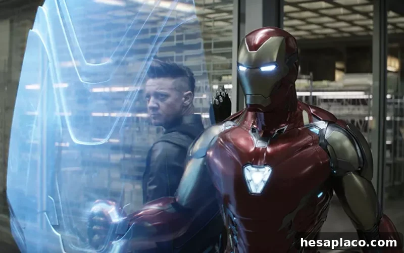 Jeremy Renner and Robert Downey Jr. in Endgame