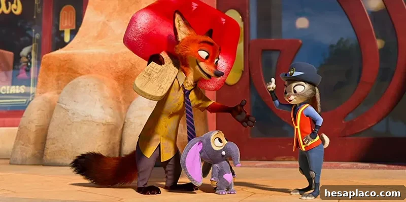 Jason Bateman, Tom Lister Jr., and Ginnifer Goodwin in Zootopia
