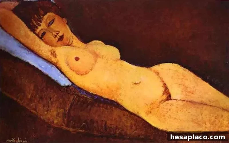 Reclining Nude With Blue Cushion
