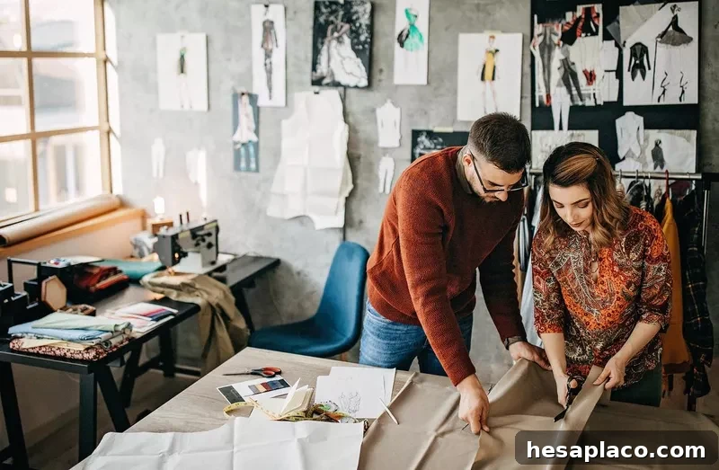 Tailors working in studio together