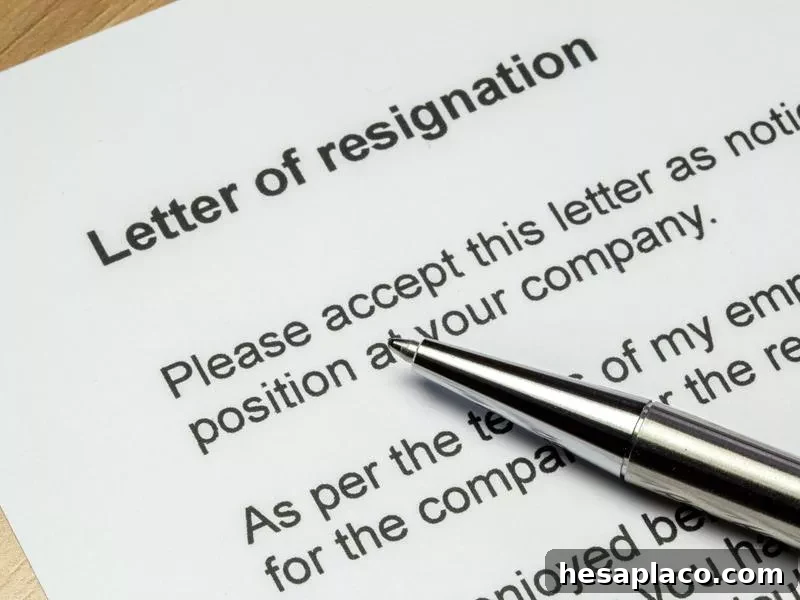 Resignation letter when quitting a job