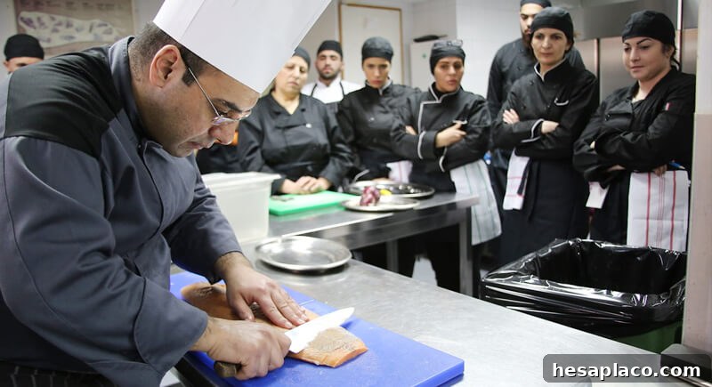 Culinary arts student preparing food