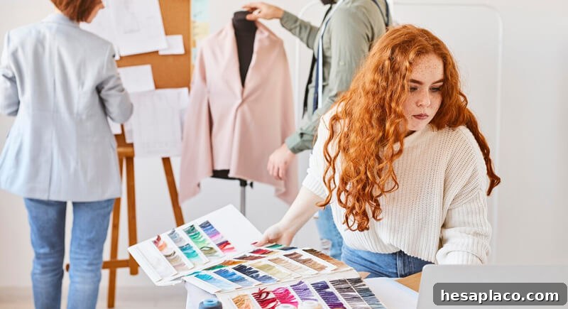 Fashion design sketches and fabric