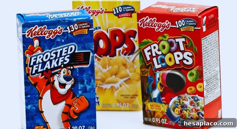 Box of name-brand cereal on shelf